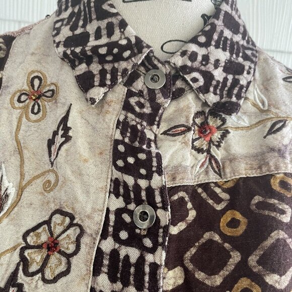 Chico's Design Sleeveless Funky Patchwork Bohemian Tie Front Blouse Size 2 (H6) - Picture 8 of 11